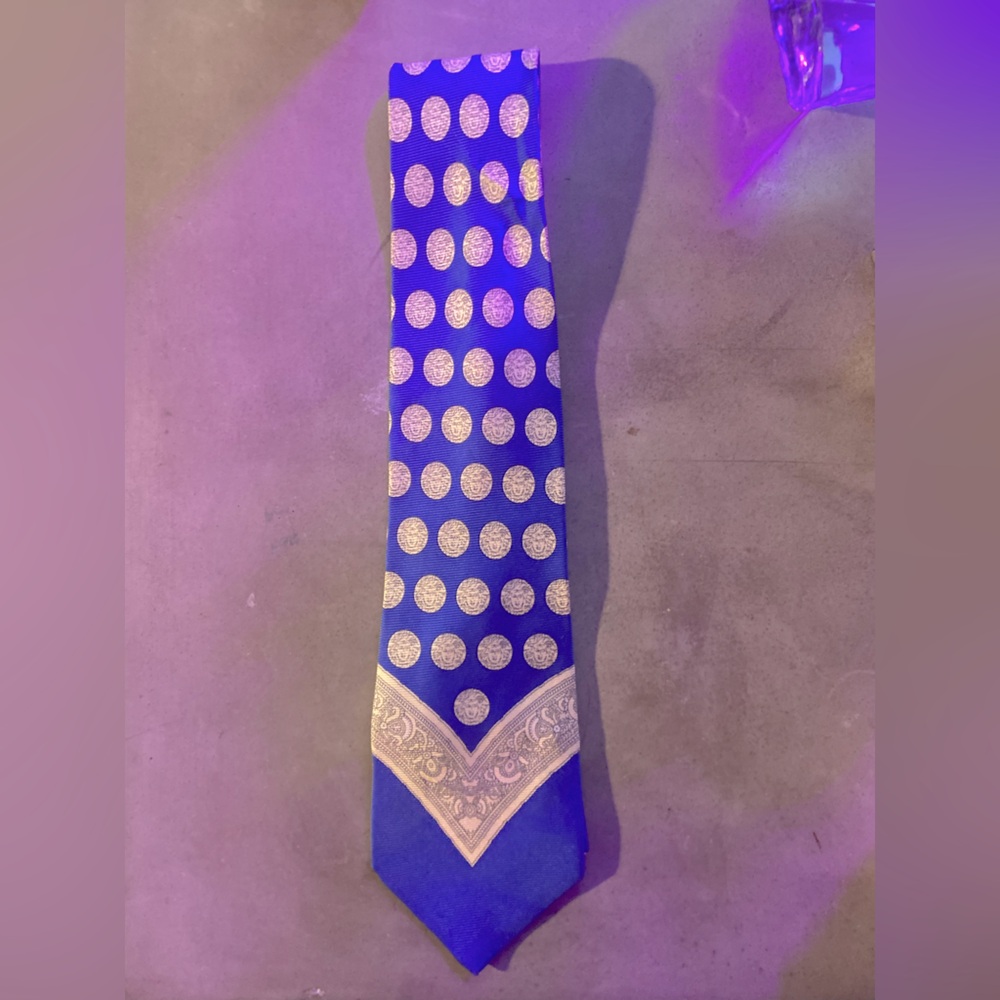 Gianni Versace Luxury Silk Tie Royal Blue/Silver Medusa Head Designer Necktie